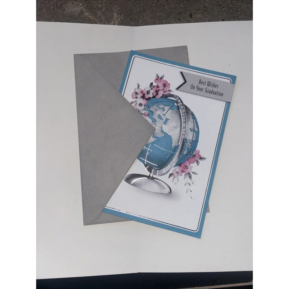 Hallmark Expressions Graduation Greeting Card Globe Floral Blue With Envelope.